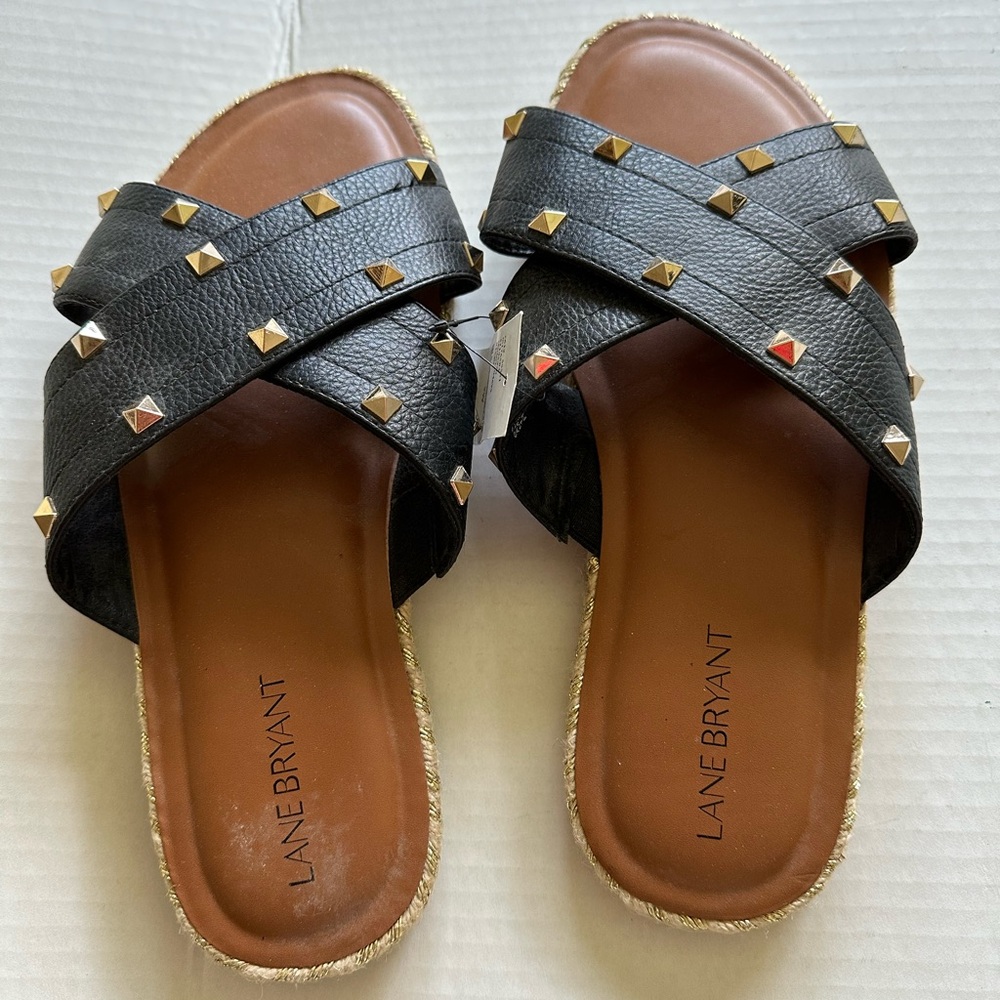 Lane Bryant Black Studded Crisscross Slide Sandals